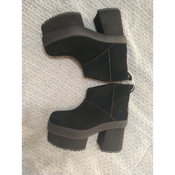 Ugh Suede Leather Heeled Platform Boots Black Size 9 Y2K Grunge Goth - Picture 1 of 10